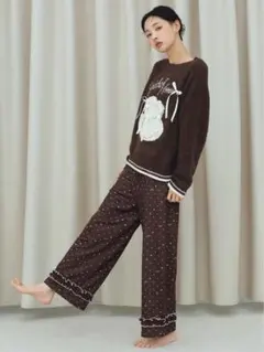 SNIDEL HOME ケーキ釦ニットカーディガン ハートドット柄ロングパンツ