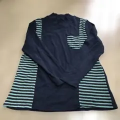 難あり　ネイビー 水色 ストライプ 長袖ニット