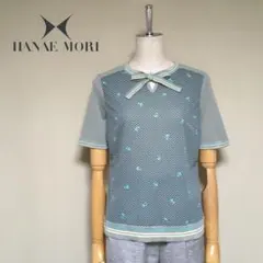 美品◇ハナエモリ 小花柄 異素材切替 ボウタイ プルオーバー 五泉ニット 38のサムネイル