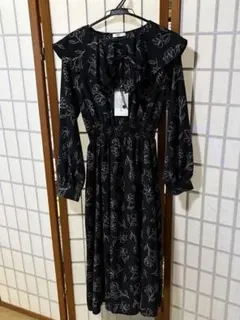 美品COLZAコルザ花柄ロングワンピース 黒色　L サイズ　ロングスカート