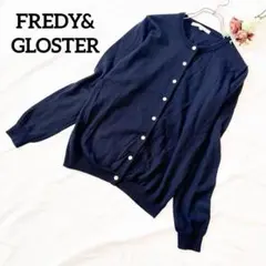 FREDY&GLOSTER ウール100% クルーネックカーディガン 38 紺のサムネイル