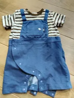 半袖POLO ストライプオーバーオールロンパース