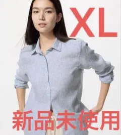 5／6迄【新品未使用　タグ付】プレミアムリネンシャツ/ストライプ UNIQLO
