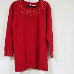 Otto Collection　オットー チュニック 金パール装飾 トップス 赤