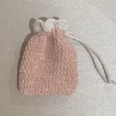 【03】毛糸のポーチ ピンクとホワイトのシンプルデザイン