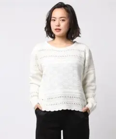 Avan Lily 長袖 透かし編みニット ホワイトのサムネイル
