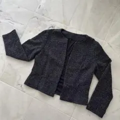 ノーカラージャケット L 黒と白のストライプ