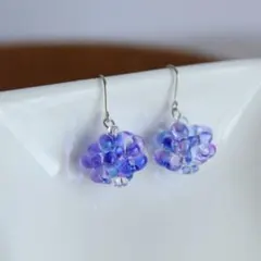 チェコガラスビーズ　ころころピアス　ブルーパープル