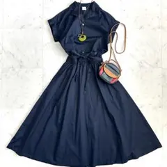 美品 アーバンリサーチドアーズ doors オープンカラーシャツワンピース 紺色