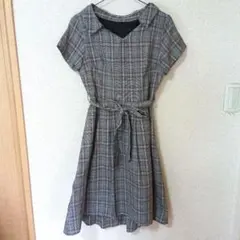 パターンフィオナ 半袖ワンピース チェック柄 ウエストリボンつき Мサイズ
