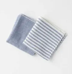 青色・ストライプ タオルハンカチ 2枚セット