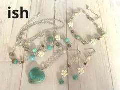 【C135】ishアフリカンターコイズハートネックレス・ブレスレット・ピアス