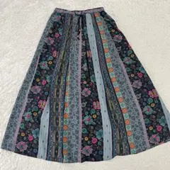 美品　チチカカ メキシコストライプパターンマキシスカート　ブラック　フリーサイズ