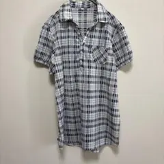 トップバリュ シャツ ポロ衿 半袖 チェック LL 灰 ポリエステル お出かけ