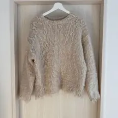 フリース風ベージュニット 長袖 ニット