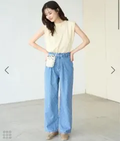 ROPE' PICNIC ロペピクニック　柄デニムタックワイドパンツ　デニム