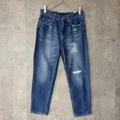 ヴィンテージ風 デニムパンツ メンズM スリムテーパード ヒゲ加工 ユニセックス