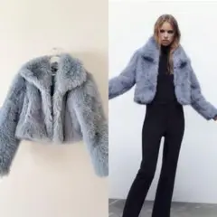 ZARA グレー ショート丈フェイクファーコート タグあり Mサイズ ZARA グレー ショート丈フェイクファーコート タグあり Mサイズ