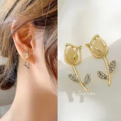 No.440 チューリップイヤリング ゴールド 韓国 上品 量産型 花 フラワー
