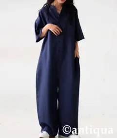 antiqua 半袖オールインワン ネイビー