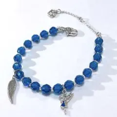【美品】SWAROVSKI ブルークリスタル 天使＆羽チャーム ブレスレット