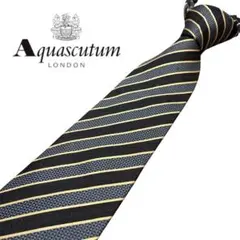 Aquascutum ネクタイ ネイビー ゴールド ストライプのサムネイル
