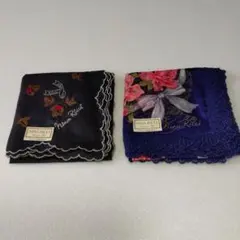 ★今月削除✨新品未使用✨ ニナリッチハンカチ2枚　黒刺繍　紺レース装飾43×43