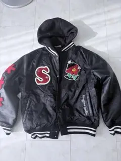 ZARA 刺繍フード付きスタジャン Lサイズ ブラック