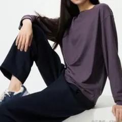 ソフトニットフリースクルーネックT L パープル