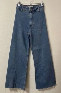【美品】ZARA ハイライズ ワイドレッグ デニムパンツ ブルー ザラのサムネイル