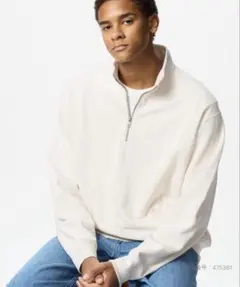 美品 ユニクロ メンズ スウェットハーフジップシャツ オフホワイト L