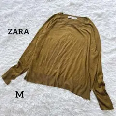 ザラ 軽やかニット 長袖 大人カジュアル 体型カバー こなれ感 カーキ M