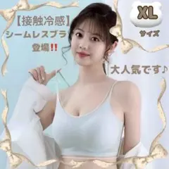 シームレスブラ 接触冷感 激薄 軽量 夏用 ノンワイヤー 通気性 ブルー XL
