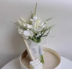 アーティフィシャルフラワーブーケ造花ブーケ結婚式前撮り二次会ホワイトカラー
