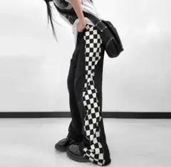 韓国 チェック スウェットパンツ