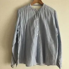 無印良品　ストライプ バンドカラーシャツ　サイズＬのサムネイル