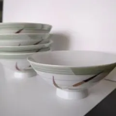 飯碗 5客セット 緑ストライプ 高台