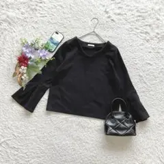 コルザ ブラウス 長袖 フレアスリーブ L 洗える Vネック コットン混 黒のサムネイル