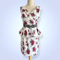 タグ付き未使用✨Soble ペプラムドレス　花柄　ROSE ビジュー　Lサイズ
