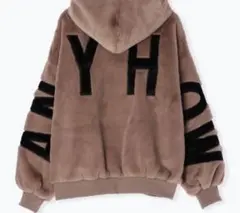 ブルゾン ジャンパー　バックロゴ　パーカー　ふわふわもこもこファー英字ブラウン