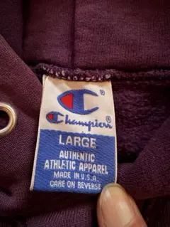 90s Champion サンフェード パープル パーカー USA 筆記体ロゴ