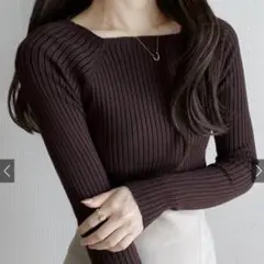 スクエアネックリブニットトップス[rut072]