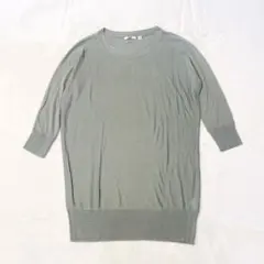 ユニクロ　シルクブレンドクルーネックニット　ライトグレー　七分袖　薄手　L