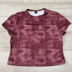 SHEIN リブ半袖カットソー ボルドー L