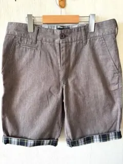 メンズ ハーフパンツ ブラウン グレー チェック柄 Lサイズのサムネイル