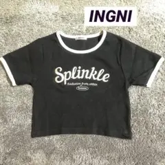 【セール中】INGNI ロゴ刺繍 リンガーTシャツ 半袖 ブラック