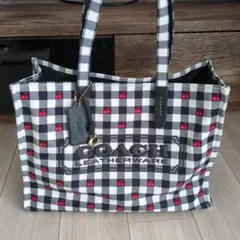 COACH ギンガムチェック チェリー トートバッグ