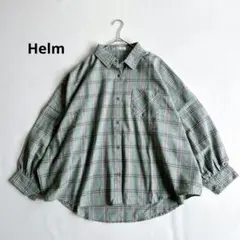 Helm ヘルム　オーバーサイズ　ネルシャツ　グリーン✕ピンク　M