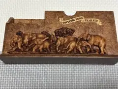 タイ お土産 木製風 文房具　小物入れ メモ付き ゾウ柄
