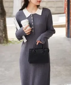 Rananリブニットポロワンピース 新品タグ付き